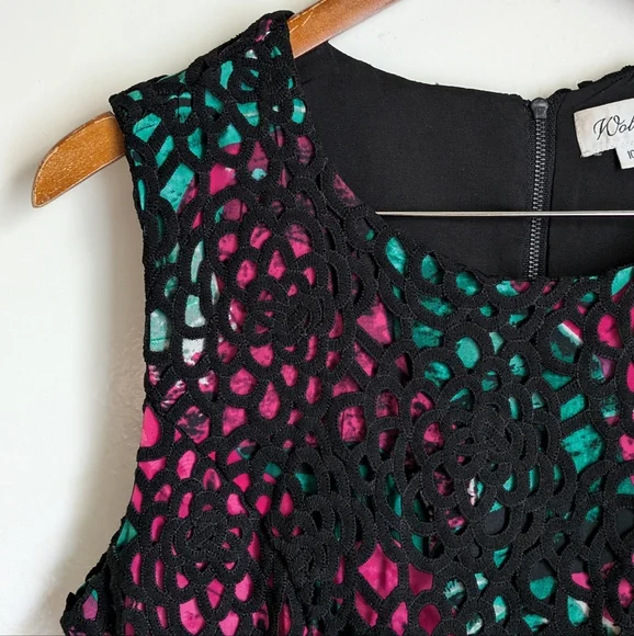 Anthropologie Black Crochet Lace "Terrace Sheeth Dress" by Wolven Pockets 10 - Picture 6 of 16